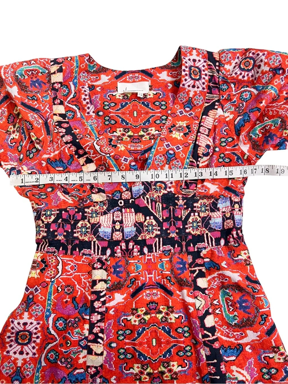 Anthropologie Midi Dress Cotton Patchwork Paisley Tile Print Puff Sleeve Size 4 - Picture 6 of 8